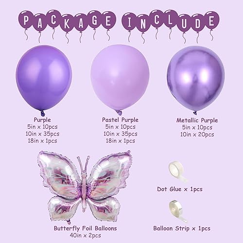 Miniatura 2 de MOMOSHERO Kit de guirnalda de arco de globos de mariposa, globos de color morado metálico pastel claro con mariposa de aluminio lila lavanda para
