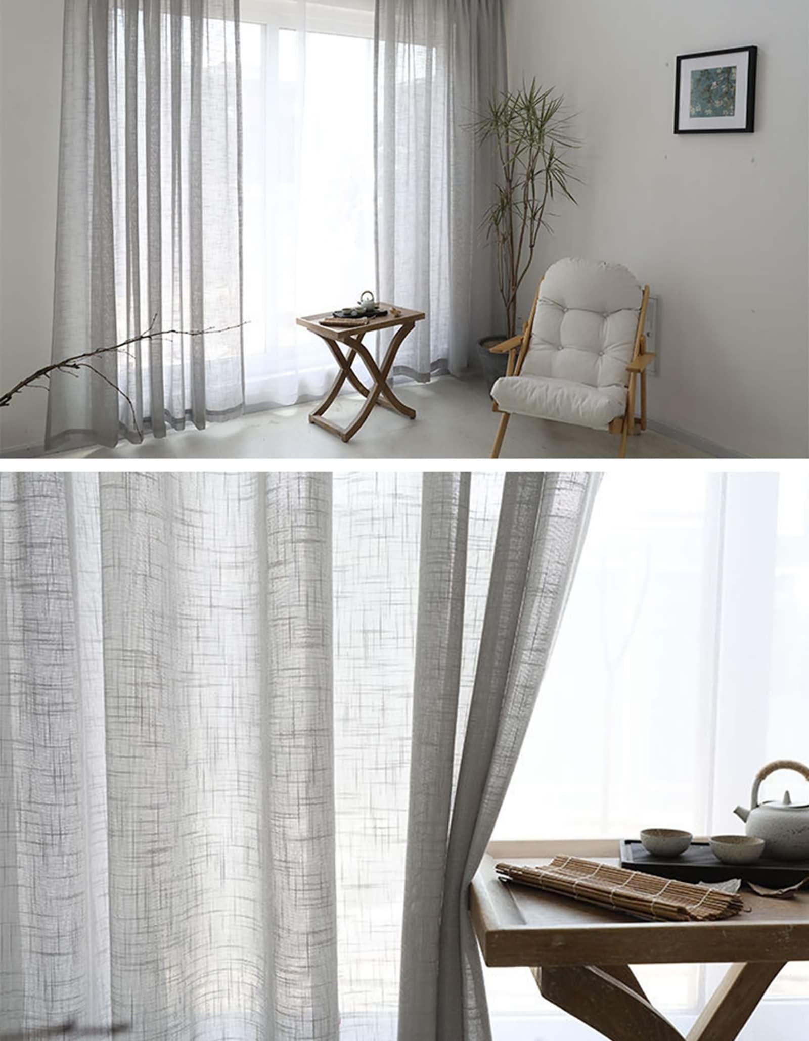 Beydodo Rideaux Voilage Interieur, Rideaux à Oeillets pour Fenetre Lot de 2 107x115cm, Rideaux en Lin Uni Gris Texturé