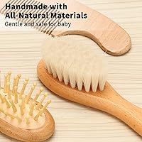 Vista 8 de Juego de cepillos de pelo de cabra para bebé, peine de madera para masaje, peine de cuero cabelludo, kit de cuidado natural seguro para el cabello