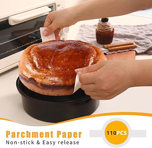 Miniatura 2 de Juego de 3 moldes para pasteles de 8 pulgadas, antiadherentes redondos con 110 piezas de papel pergamino, moldes para hornear pasteles de acero al