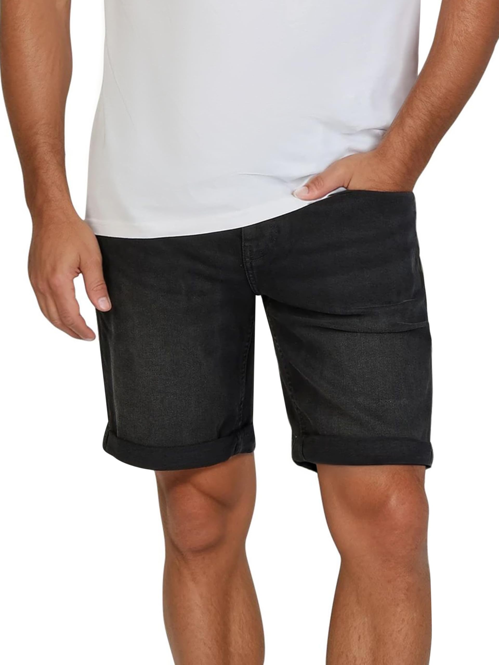ONLY & SONS ONSPLY Lot de 2 shorts pour homme, coupe droite, avec poches, basiques, en denim, couleur unie, fermeture éclair, noir, bleu, tailles S, M, L, XL, XXL