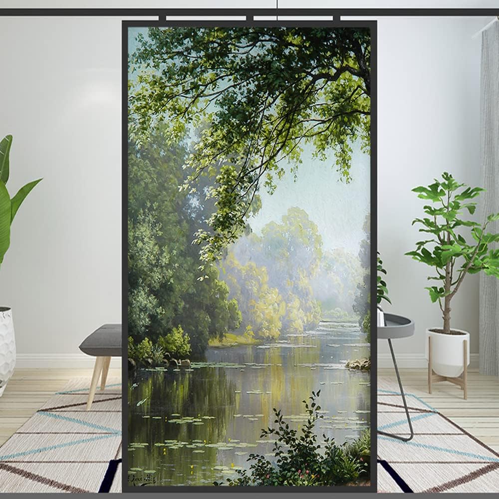 Window Film Privacy Decortive Forest Creek Landscape Oil