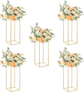 23.6inch Wedding Centerpieces for Tables,5pcs Gold Centerpieces,Tall Column Geometric Floral Vase for Birthday Party Event Table Decoration(Gold,23.6inch)