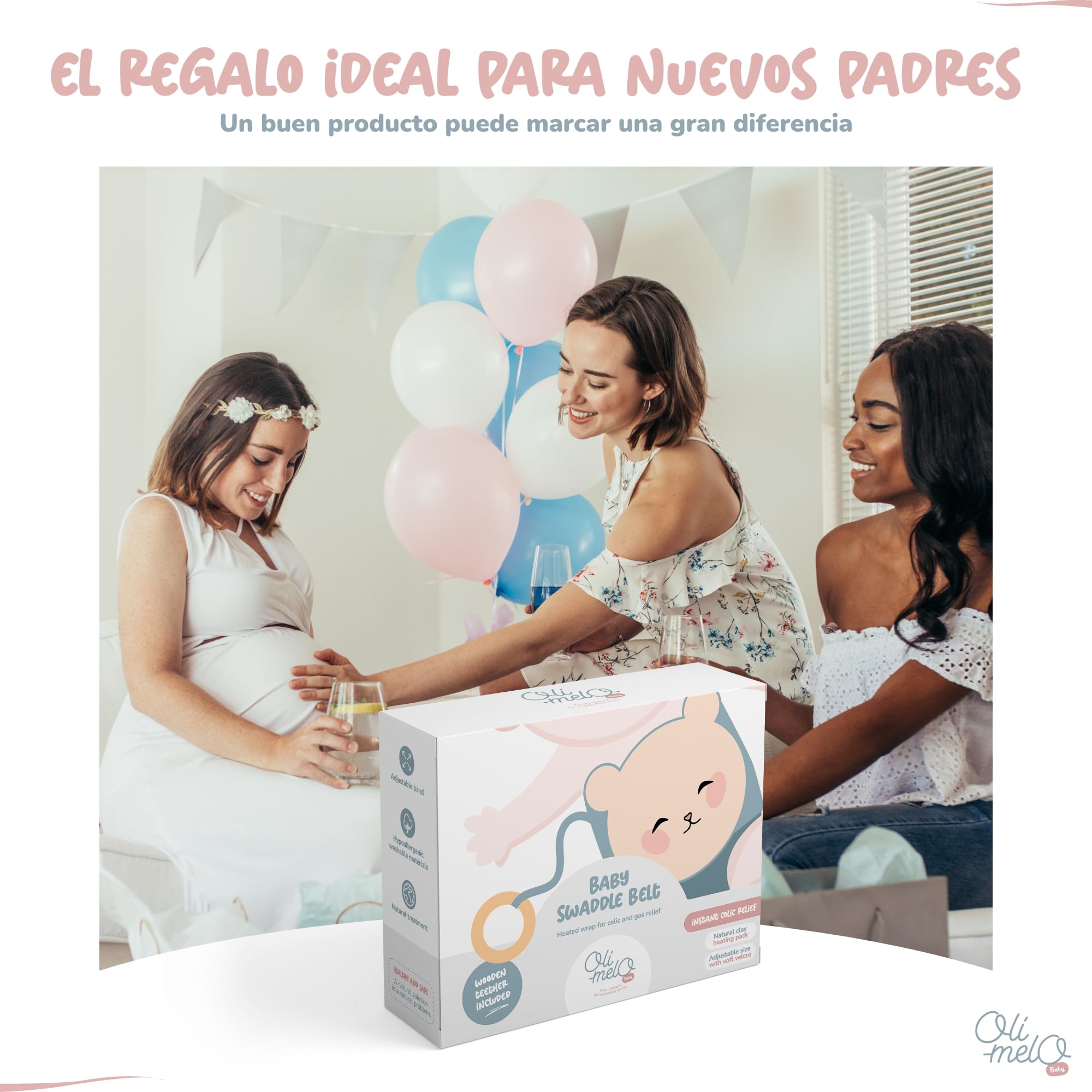 Alivio de Cólicos y Gases para Bebés - Calor y Frío - Almohadilla de Arcilla para Barriguita y Reflujo - CE Certificado - Mordedera de Madera, Banda de Peluche, Infantes