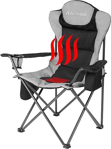 Silla de campamento con calefacción, paquete de 2 sillas de campamento para personas pesadas, sillas de campamento plegables al aire libre para