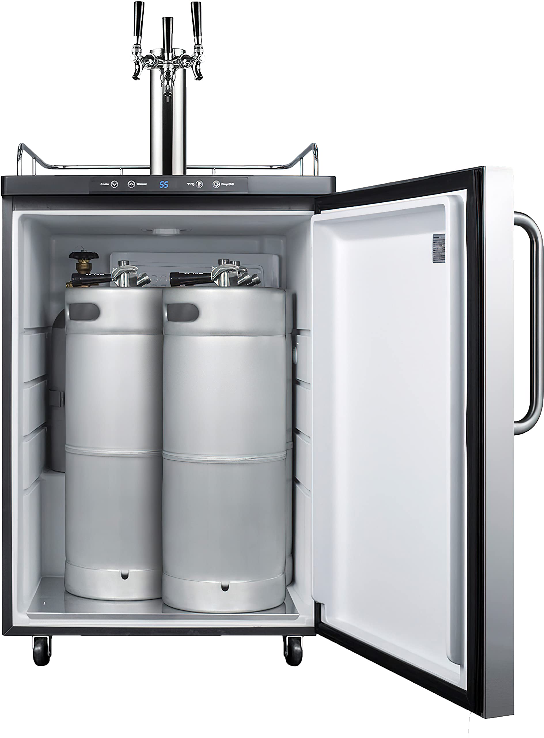 Summit Appliance SBC635MSSTBTRIPLE 24" Wide Kegerator, Full-Sized Beer Dispenser, Triple Tap System, Fully Finished Black Cabinet, 5.6 cu. ft Capacity, Tap Kit Included, Stainless Steel Wrapped Door