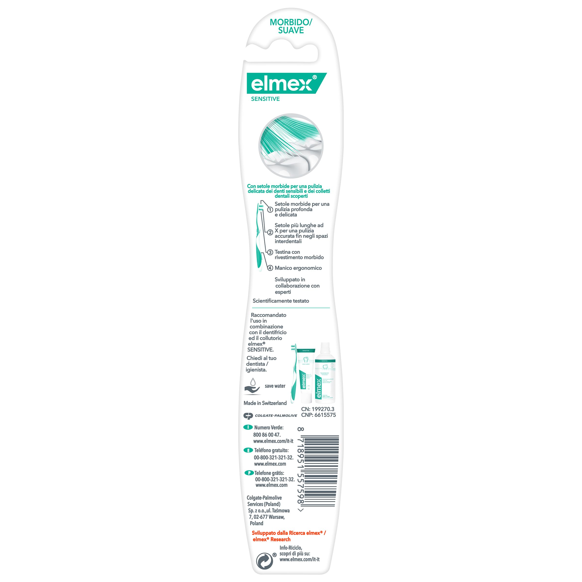 Elmex Spazzolino Sensitive per Denti Sensibili Setole Morbide Manico Ergonomico