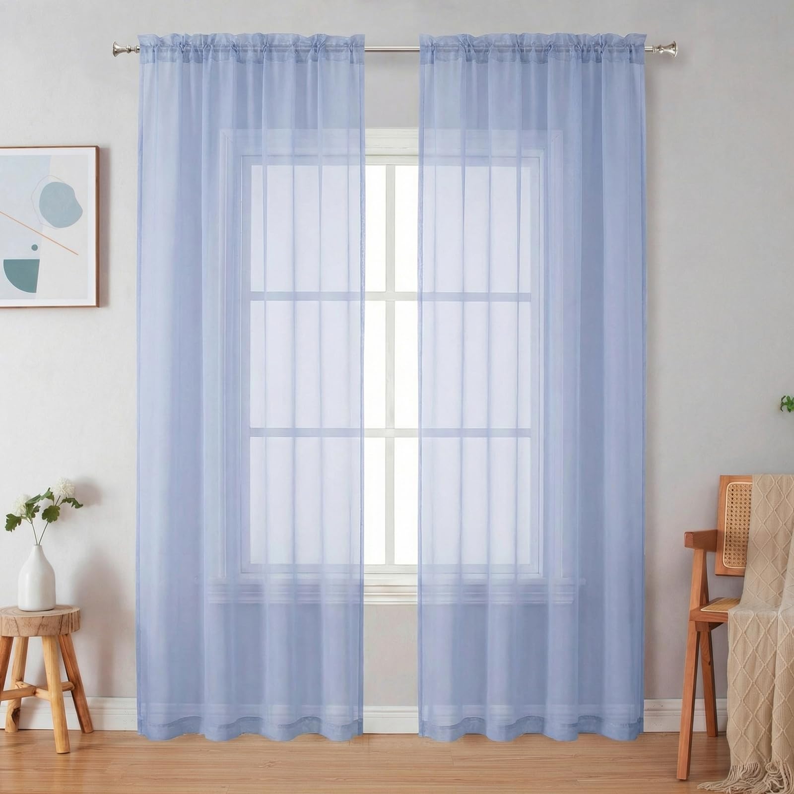 Simplebrand Denim Sheer Curtains 84 Inches Long 2 Panels for Living Room