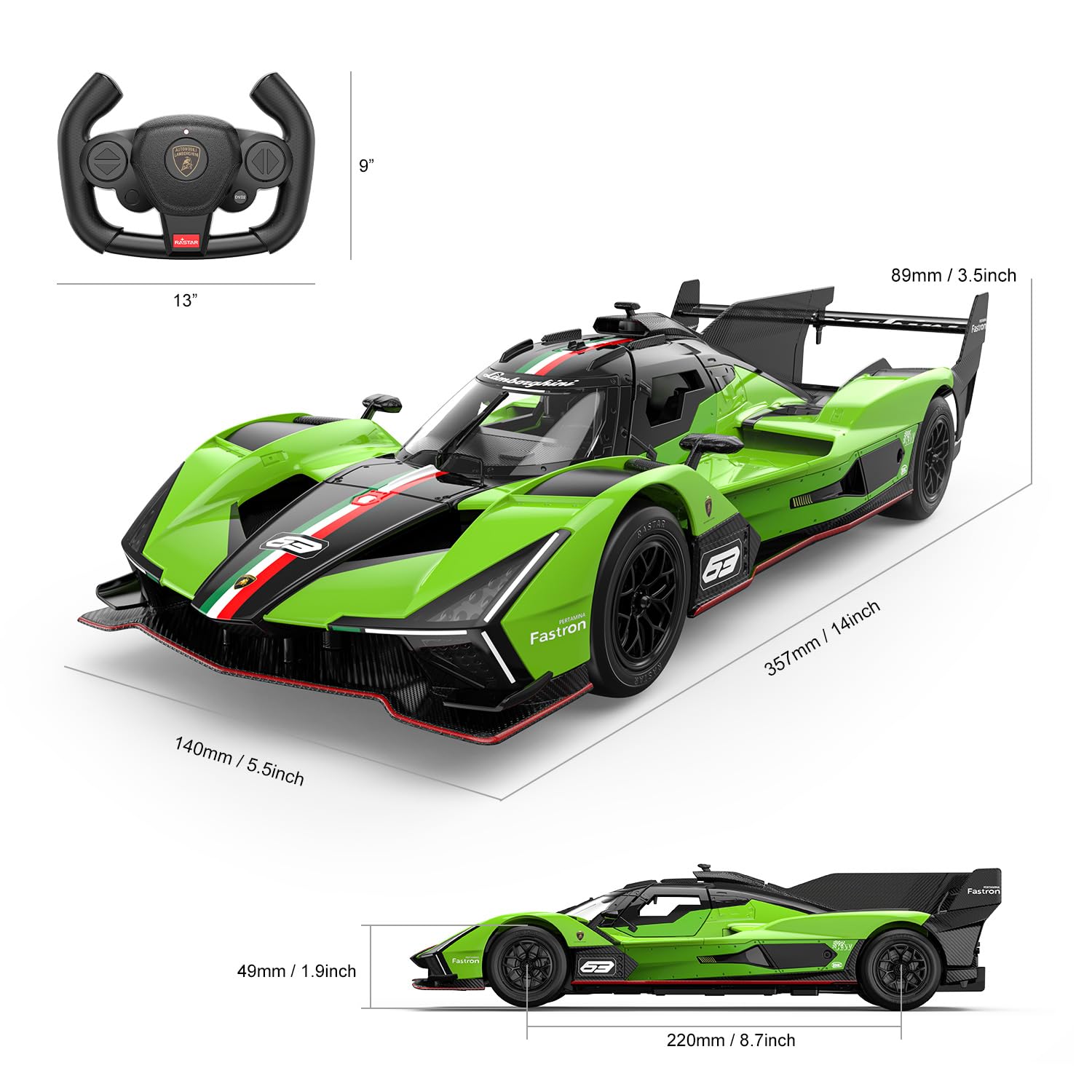 R/C Pilot zdalnego sterowania Lamborghini SC63 LMDH Skala 1/14 Zielony