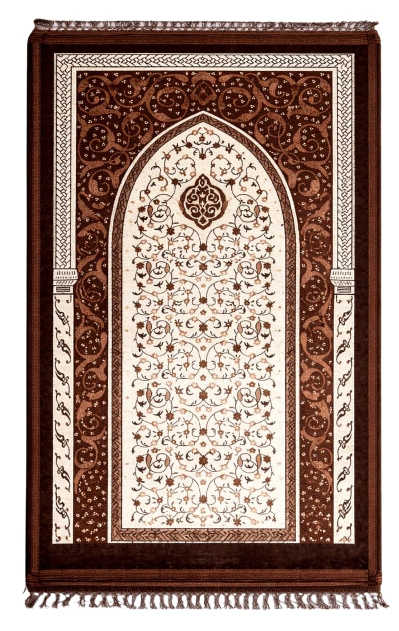Premium Velvet Prayer Mat (Janamaz) with Traditional Mihrab Design and Anti-Slip Backing (Design-3, 65 X 105 CM)-image-32