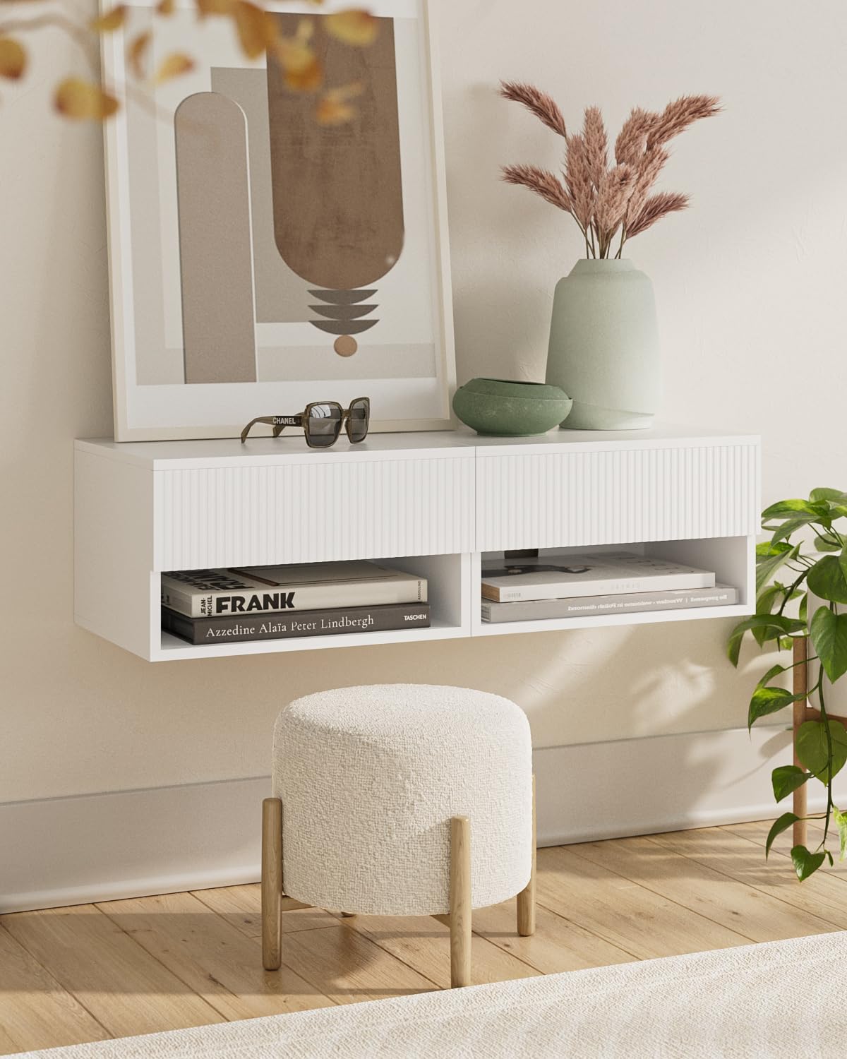 HEYZOEY Comodino sospeso, piccolo comodino mobile moderno con cassetto, scaffali galleggianti per camera da letto, bagno, bianco
