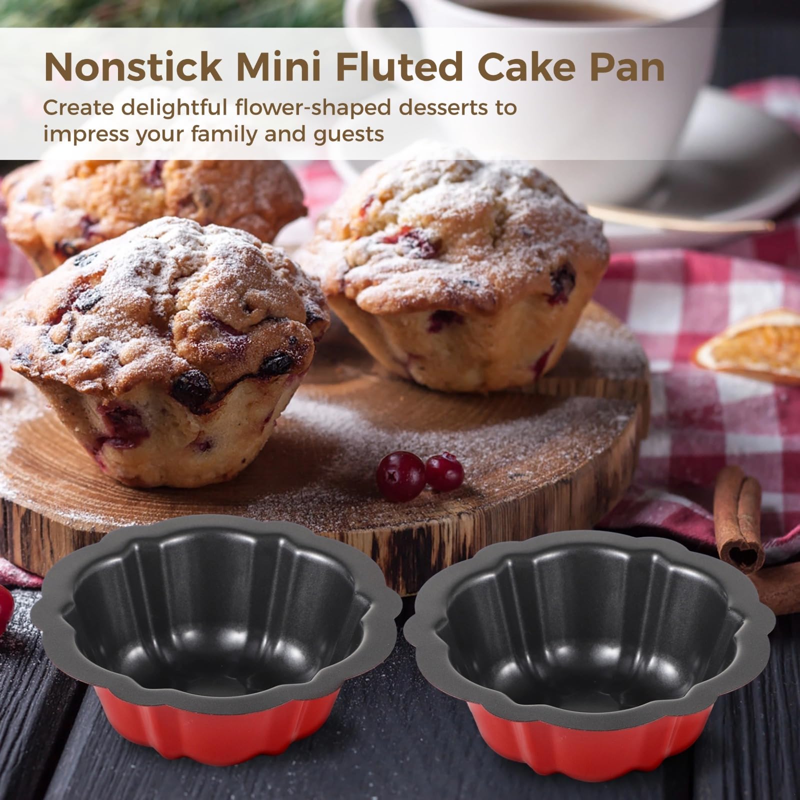 16 mini moldes estriados para tartas, moldes antiadherentes de acero al carbono de 4.5 pulgadas para hornear cupcakes, pudines y brownies
