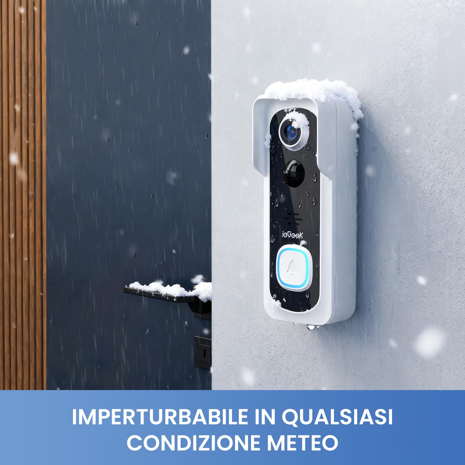 ieGeek Videocitofono Wifi 2K con IP66 Impermeabile, Videocitofono Senza Fili con Visione Notturna, Batteria Ricaricabile, Rilevamento Intelligente, per Casa o Azienda, Alexa Compatibile (Bianco)
