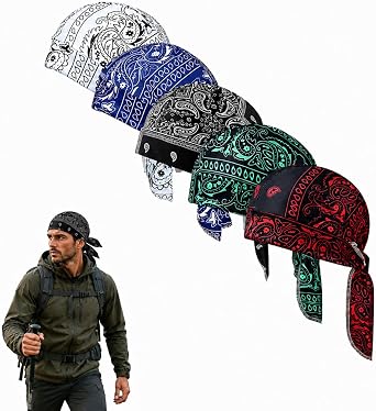 5 Pack Cooling Head Wrap for Men, Breathable Helmet Liner S-Kull Cap