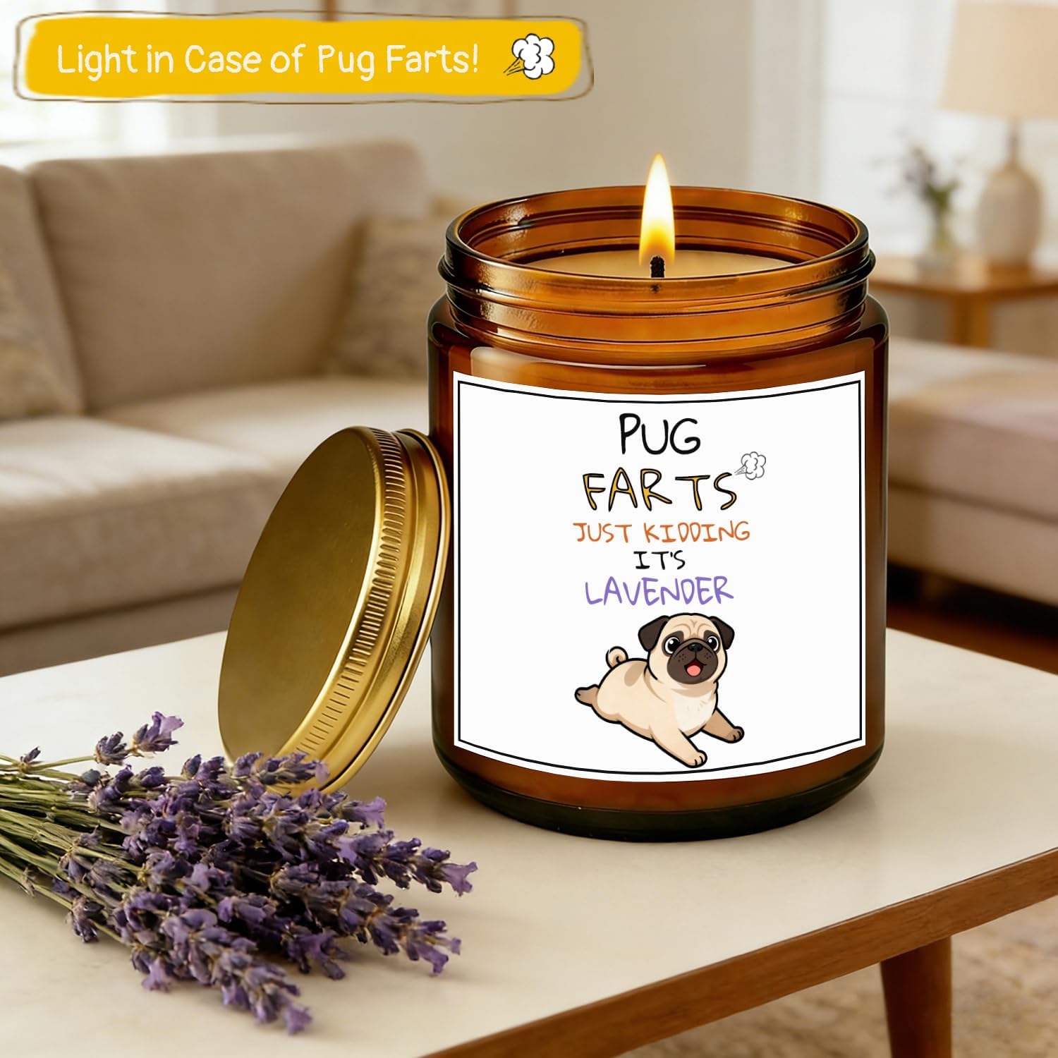 Pug Gift & Decor - Pug Gifts for Women - Funny Lavender Scented Soy Candle for Dog Lovers & Dog Mom Gift - Aromatherapy Candle for Stress Relief image 3