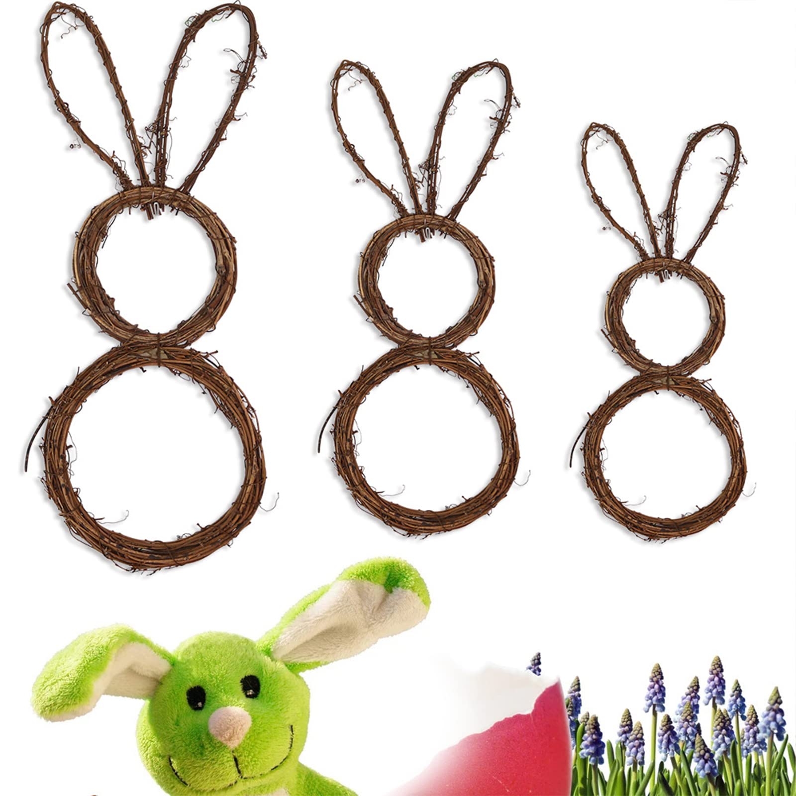 Flueyer Ghirlanda di coniglietti pasquali, realizzata a mano, a forma di coniglio, con luci a LED e decorazioni per porta d'ingresso, decorazione per casa e giardino, marrone
