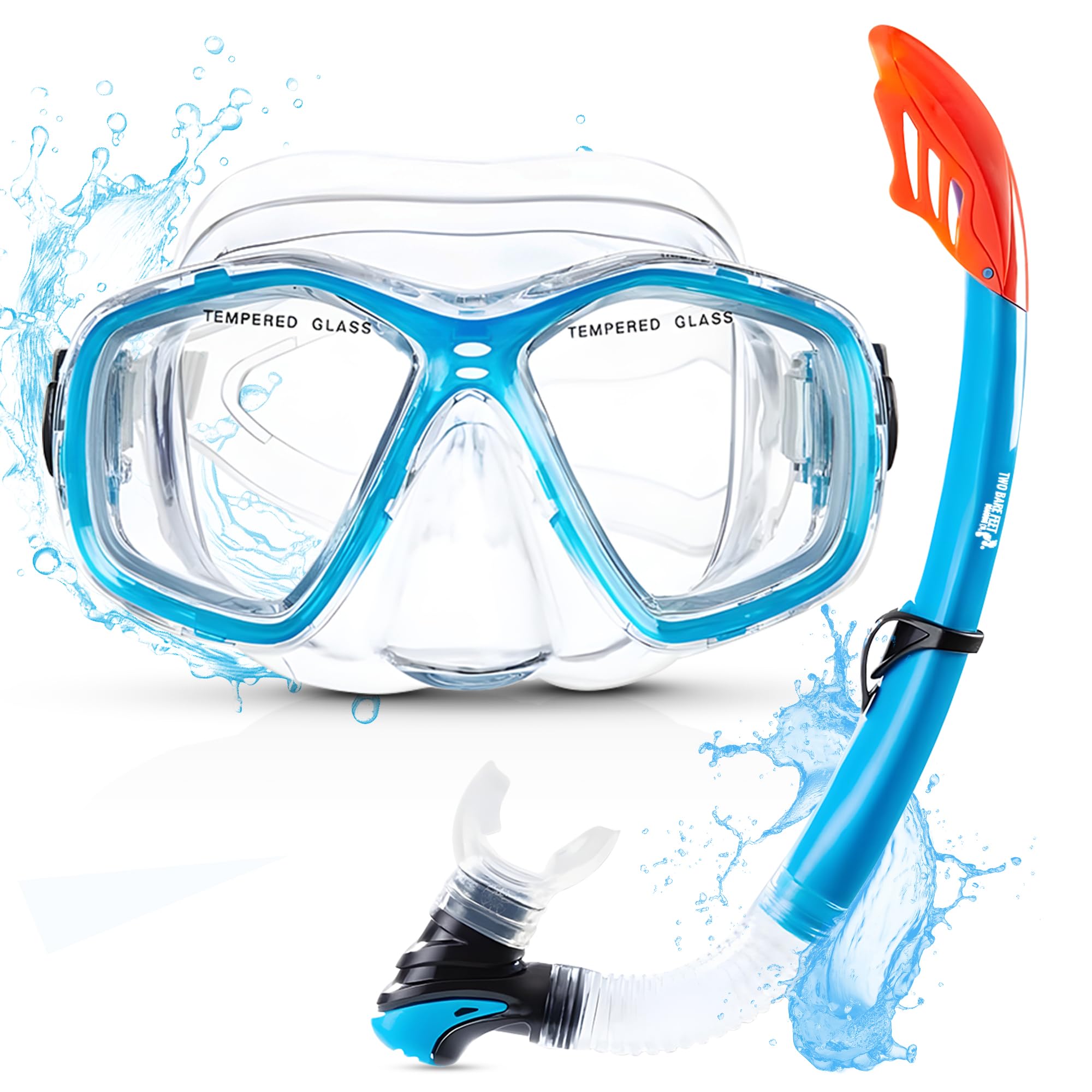 Two Bare Feet PVC Snorkel and Mask Set for (Adults) – Premium Anti-Fog Diving Gear with Adjustable Fit, Leak-Proof PVC Snorkel, Perfect for Snorkelling, Swimming, Scuba