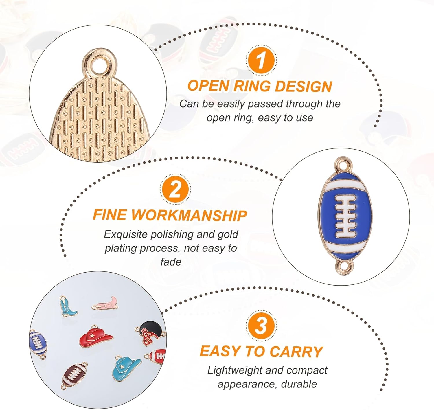 MECCANIXITY Football Charm for Jewelry Making, Enamel Alloy Rugby Ball Game Sports Charm Pendants for Bracelet Necklace Earrings DIY Crafts,Pack of - Image 3