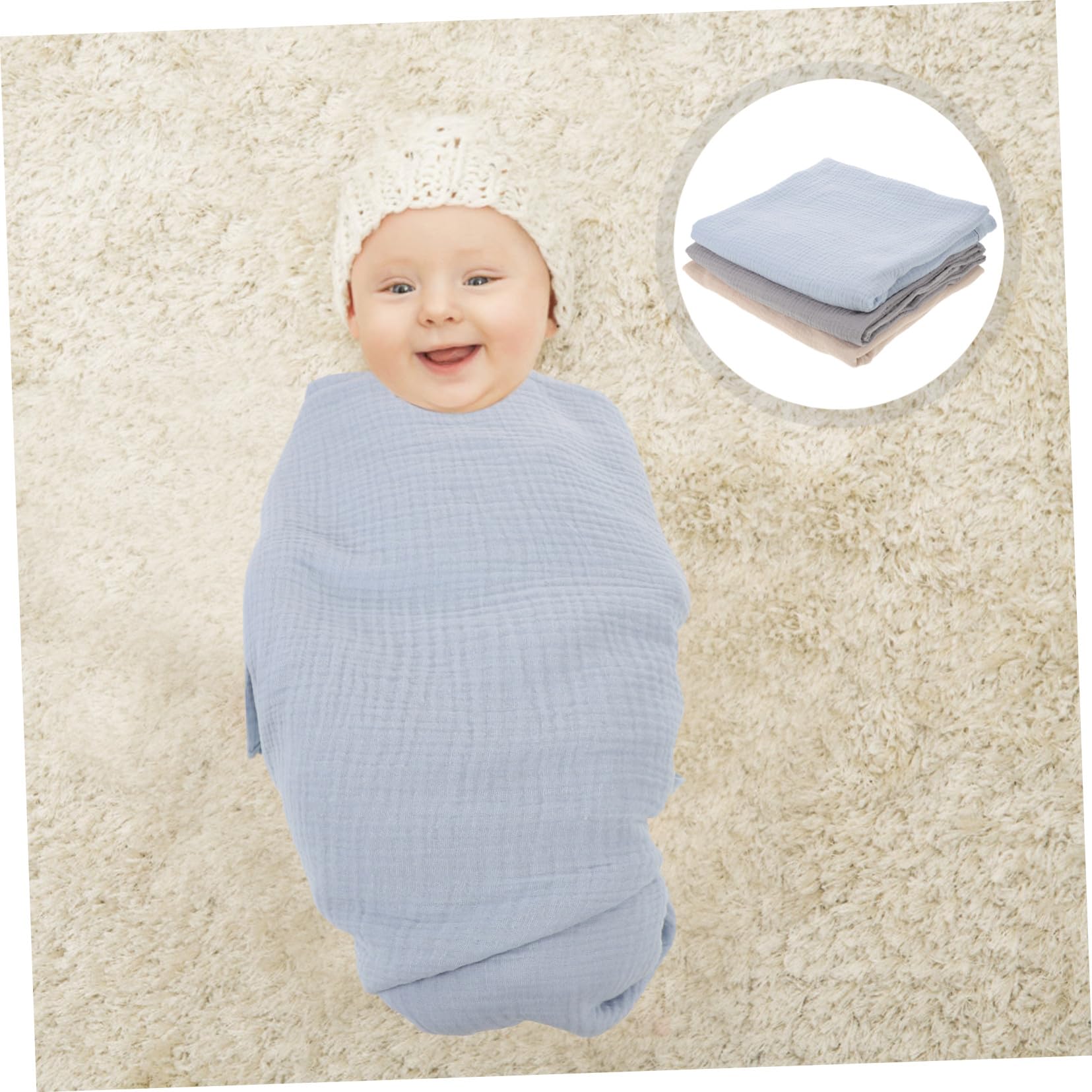 KOMBIUDA 3 Piezas Manta de Muselina para Recién Nacido Mantas para Envolver Unisex Toallas de Acogida para Cuna Transpirable y para Sueño y Baño