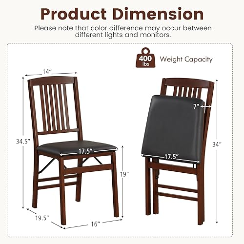 Miniatura 3 de GOFLAME Juego de 2 sillas plegables de comedor, sillas plegables con asiento acolchado y patas de madera de goma, paquete de 2 sillas laterales de