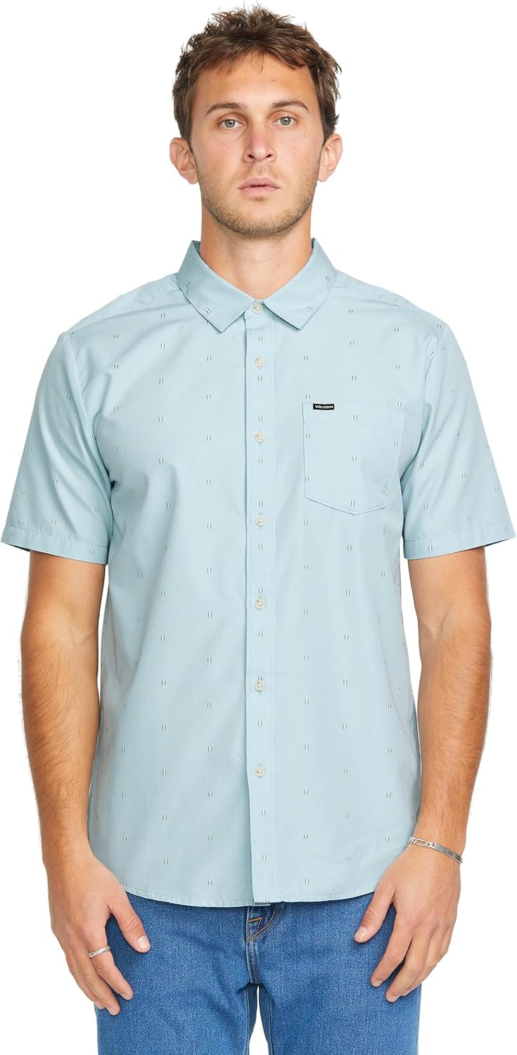 Volcom Men's Bankstone Button-Down Shirt –Short Sleeve Woven Shirt Chest Pocket