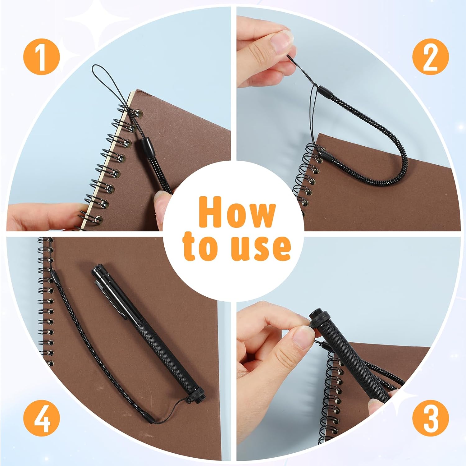 10 Pcs Elastic Lanyard Tether, Retractable Pen Holder with Chain Silicone Ring, Plastic Lanyard String Clipboard Anti-Lose Pen Leash for Tethering Stylus to Touchscreen