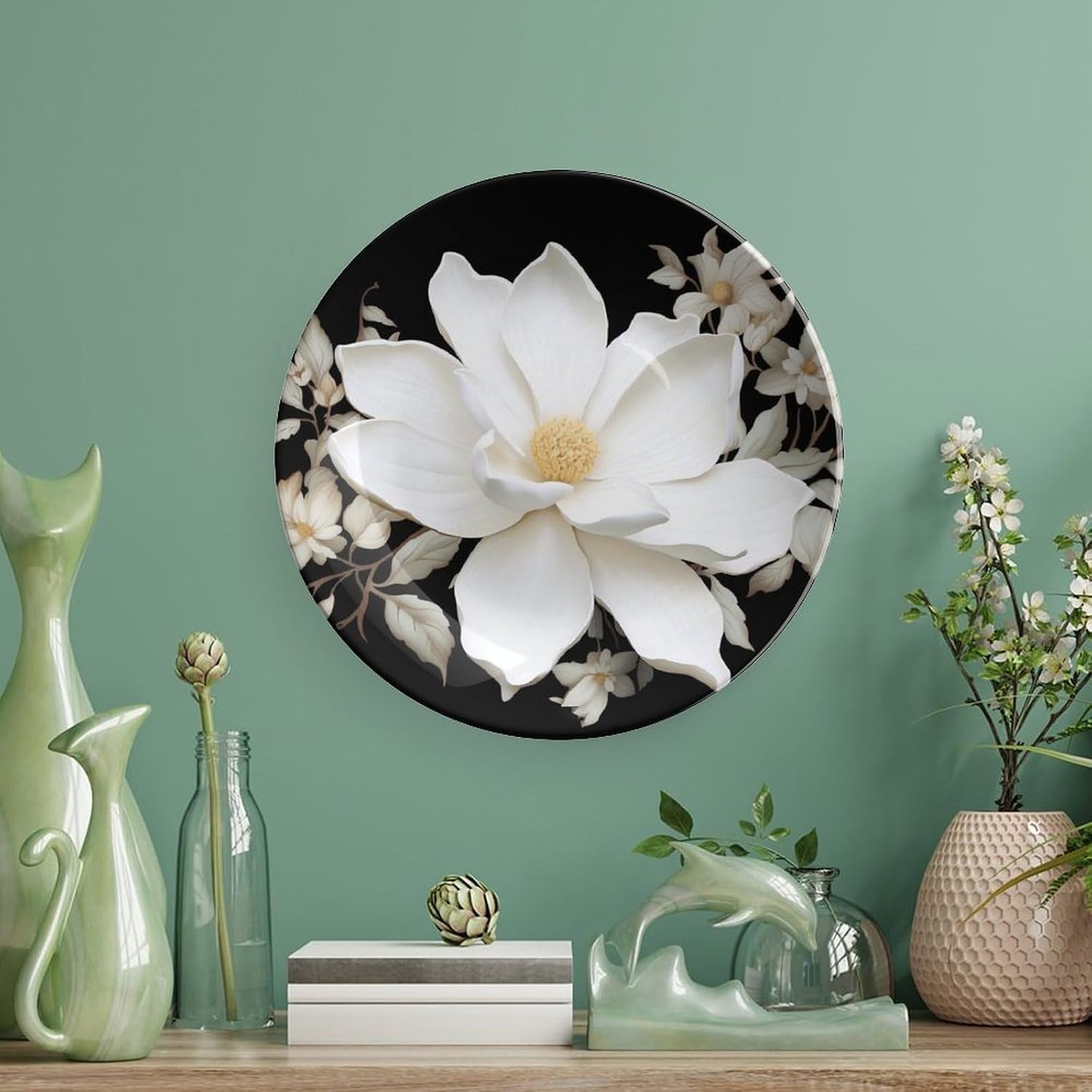 White Floral Ceramic Decorative Plate for Home, Bone China Plates image 5