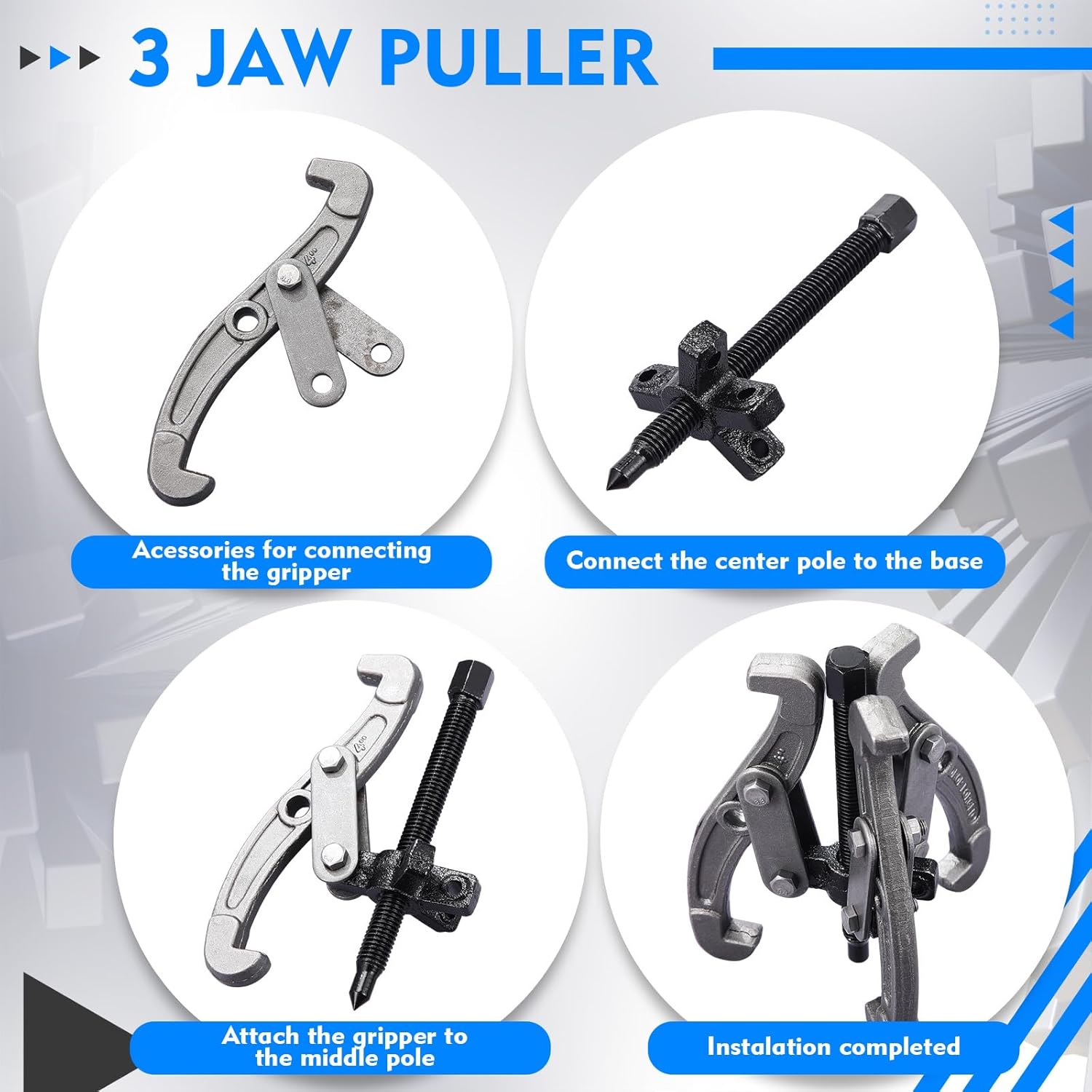 Gear Puller Set, 3" 4" 6" 3 Jaw Puller Kit Forged Pulley with Reversible Jaws Bearing Removal Tool Kit