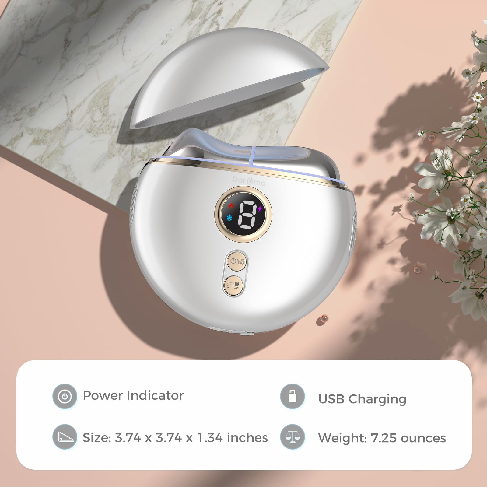 DAROMA Electric Gua Sha Tool - Hot & Cold Dual-Mode Facial and Body Massager with 9 Temperature Settings, Micro-Current Vibration, for Anti-Aging, Wrinkles, Puffiness, and Double Chin Care