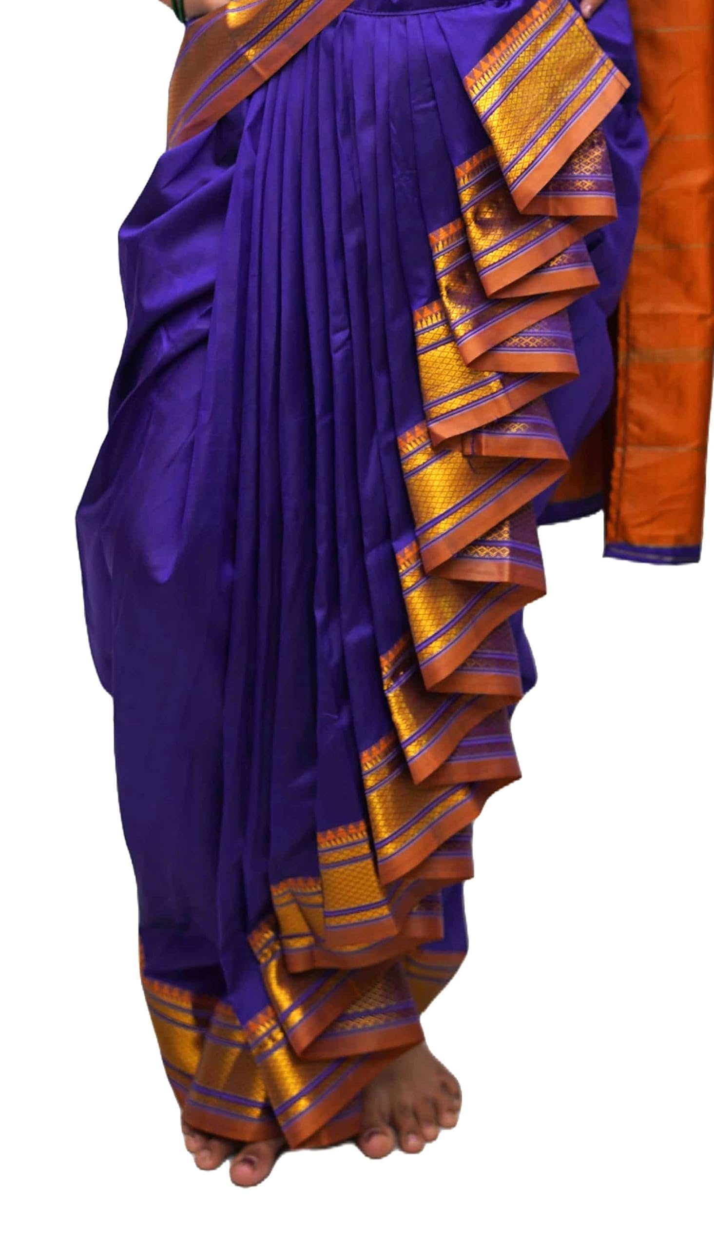 LUSTER Girl's Belgaon Silk Nauwari Saree (8-9 Years, Navy Blue)