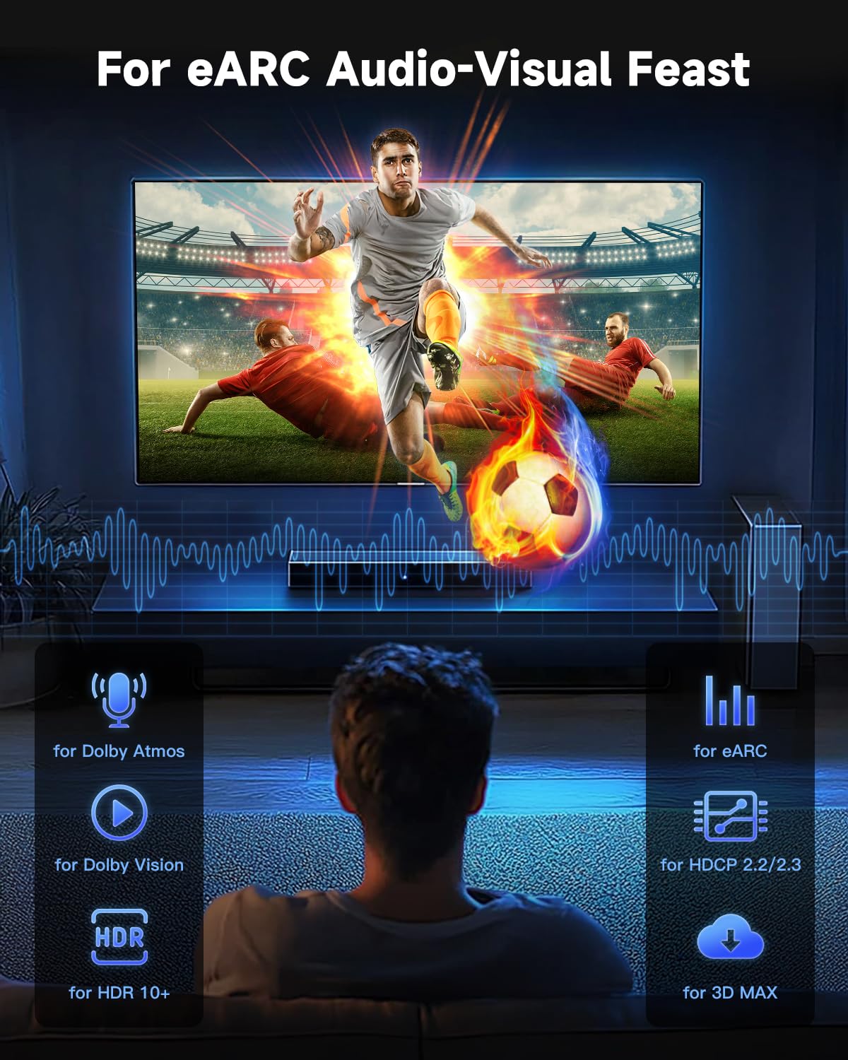 ARISKEEN Cavo HDMI 8K 10,2 m, cavo HDMI 2.1 ad alta velocità 48 Gbps, 8K 60Hz, 4K 120Hz 144Hz, supporto per HDR 10, HDCP 2.2 2.3, eARC, DTS:X, cavo HDMI intrecciato compatibile con