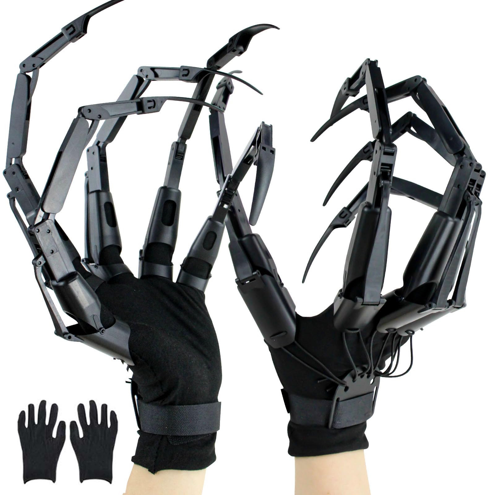 Foggizo Articulated Fingers With Fingernail, Extensions With Gloves, Halloween Costume Prop, Need to Assemble Claws Hand, Black Finger+Black