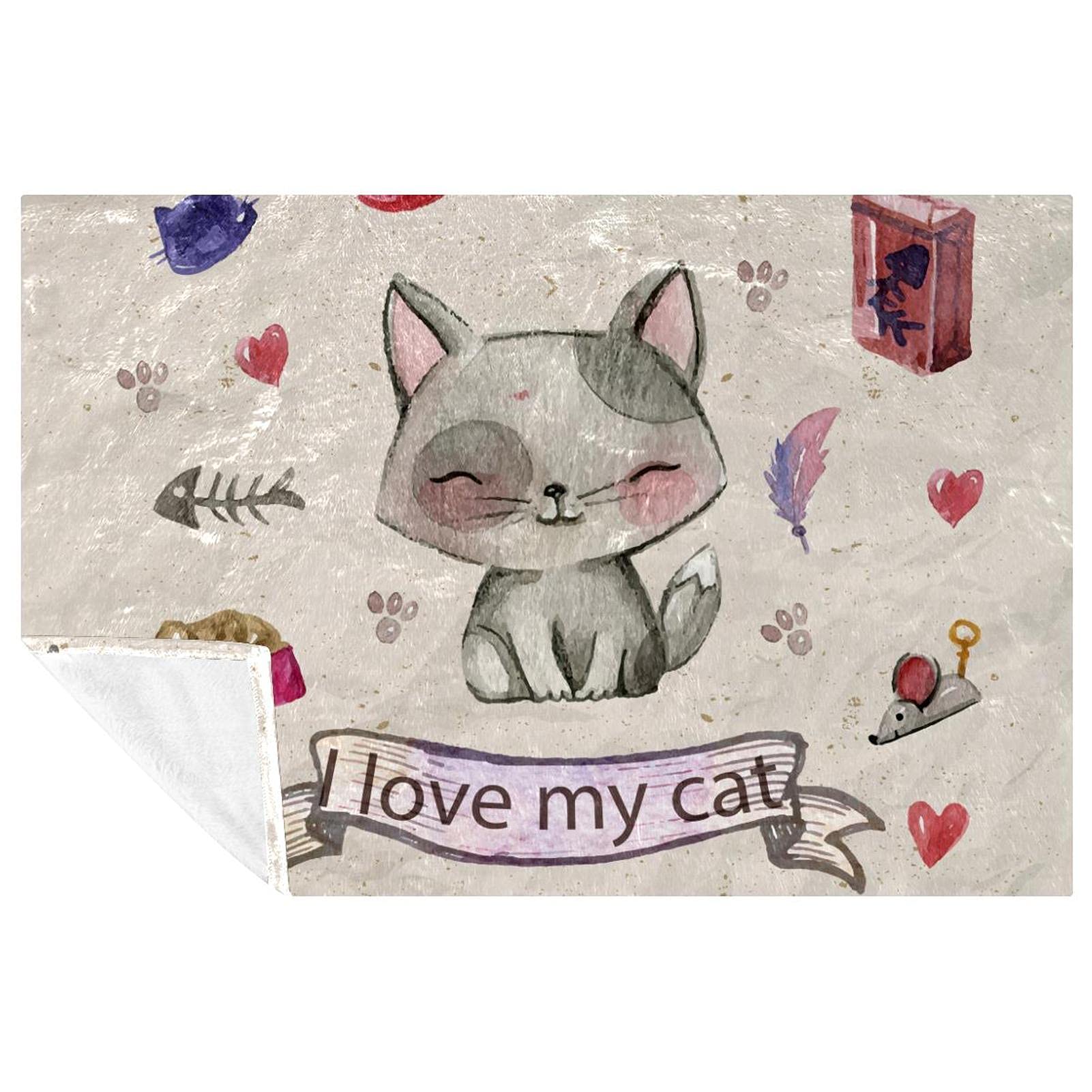 Couverture chat 150x100 cm douce et chaude pour lit et canapé