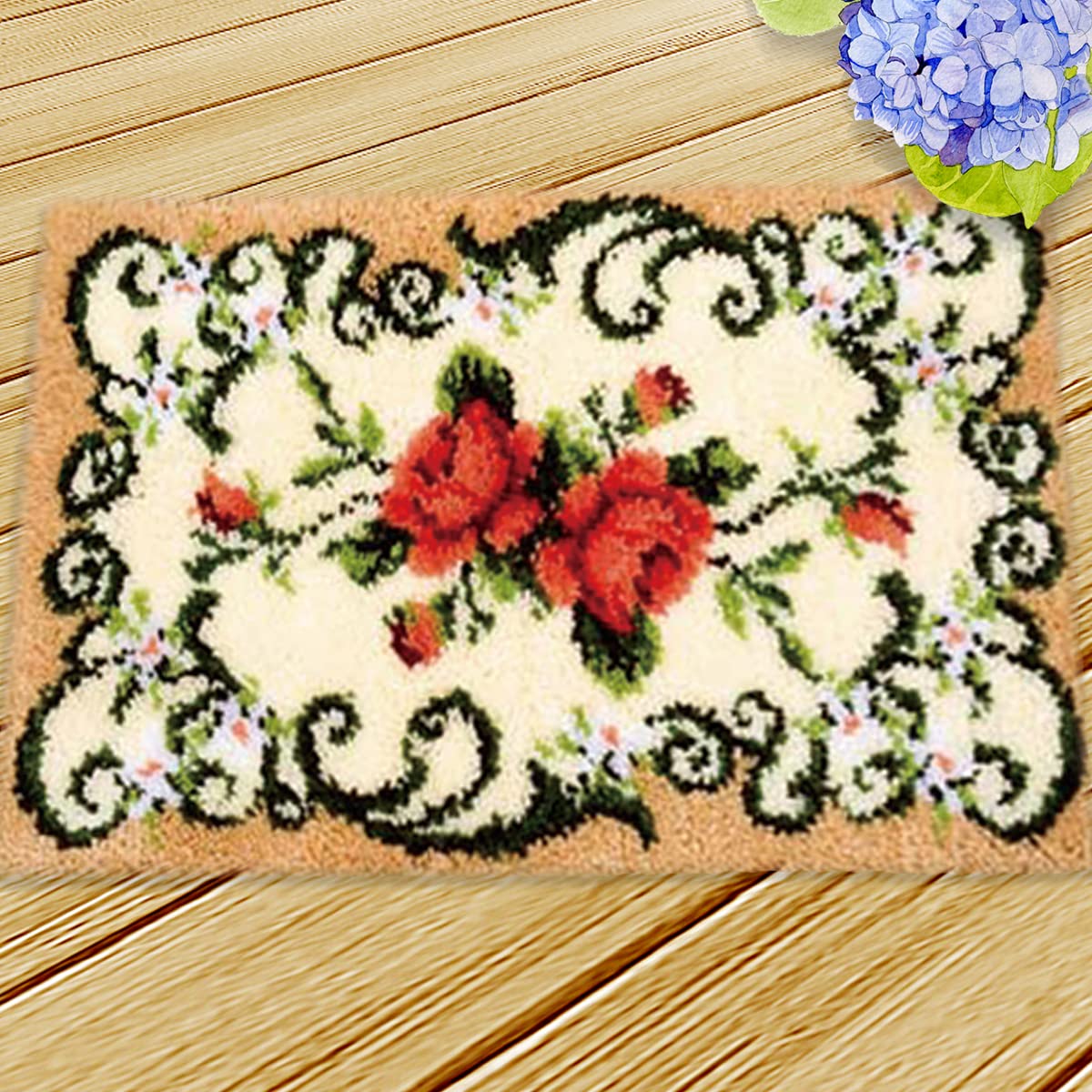 ebulous Latch Hook Rug Kits, DIY Crochet Yarn Cushion for Home Decoration, Latch Hooking Craft Kit for Adults Kids with Color Pre Printed Canvas Pattern Design (Persian Rug 2, 20.5 x 15in)