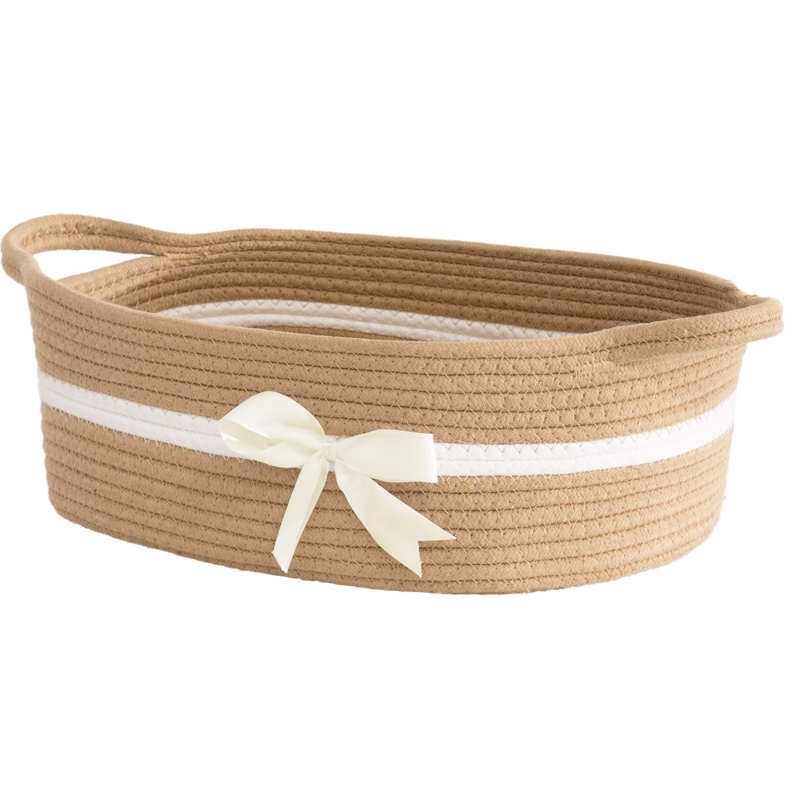 TIMEYARD Aufbewahrungskorb, Geschenkkorb Leer, Baumwolle Organizer für Handtücher, Snacks, Hundespielzeug, Korb Geflochten, Deco Korb für Kinderzimmer, 33 x 25 x 12 cm, Khaki