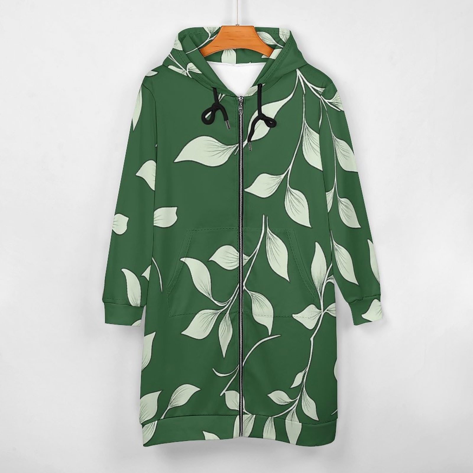 Felpa Donna con Zip Felpe Sportiva con Tasche E Cappuccio Motivo A Foglia Bianca Morbida Invernale Giacca Regolabile Confortevole per Uso Quotidiano Casual