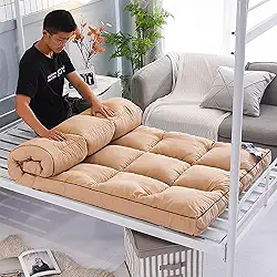 Colchões de Futon Engrossados ​​Colchão de Chão Tapete Tatami Japonês Dobrável Colchão Enrolável Almofada de Dormir Dobrável Macia Futons Japoneses Duplos Solteiros, Camelo, Único (90x200cm)