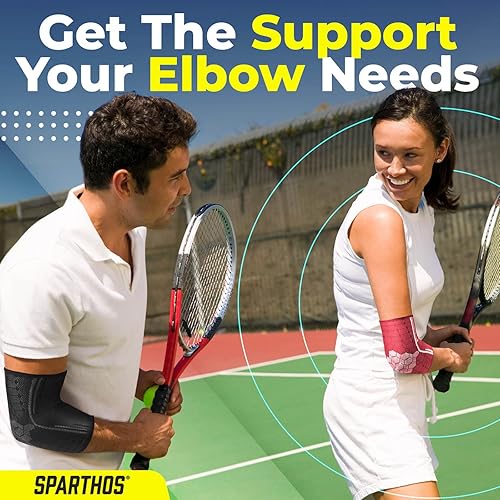 Miniatura 3 de Sparthos - Par de coderas de compresión, para tenis y golf, para hombre y mujer, fabricadas con una innovadora mezcla elástica transpirable