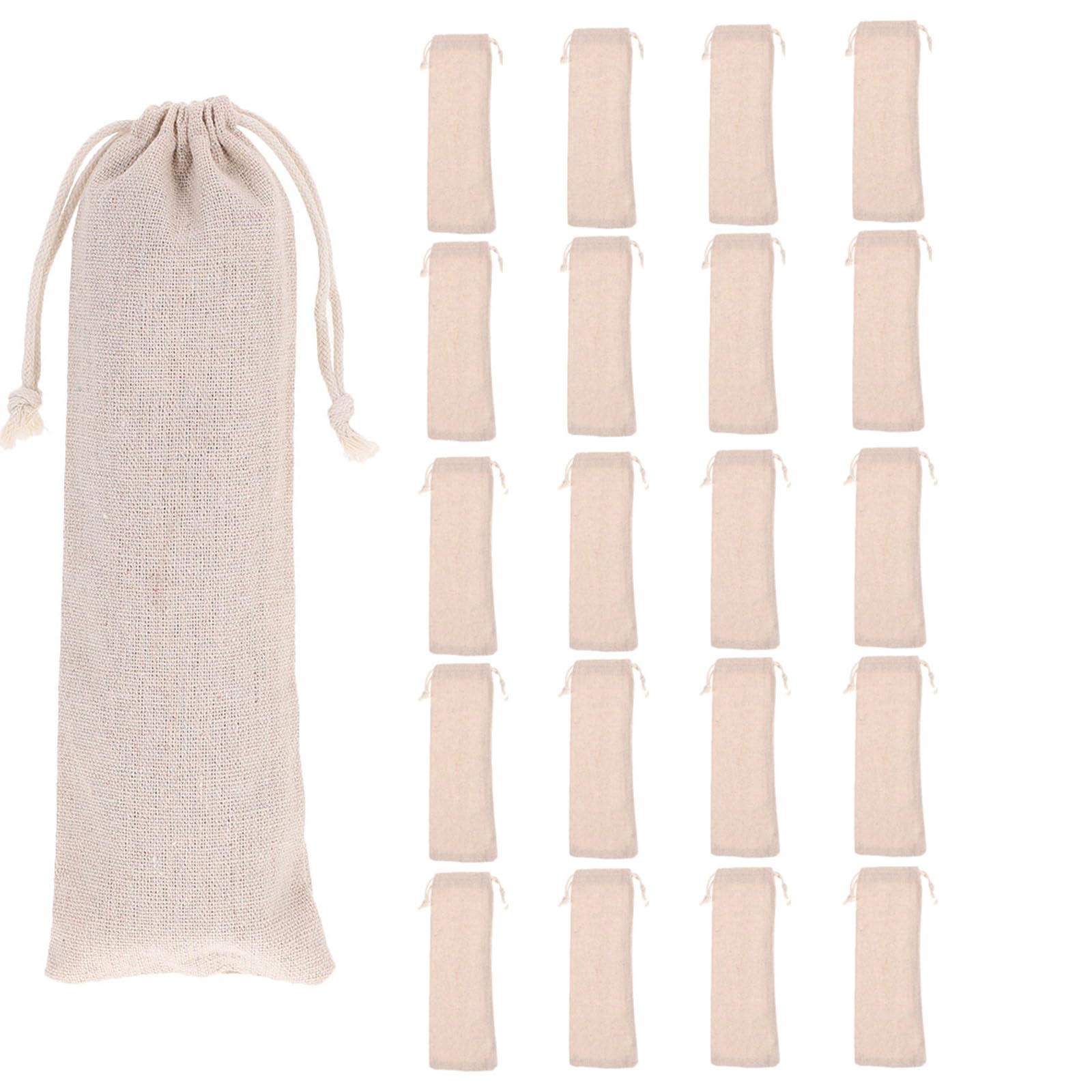 BESTONZON 20 Pcs Multifunction Cotton and Linen Pouch Bag Straw Carrying Case for Stainless Steel Drinking Straws Cutlery Fork Spoon Storage for home kitchen