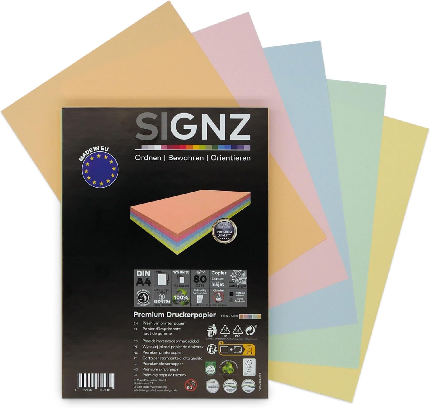 SIGNZ Copier Paper, DIN A4, Coloured (35 x 5 Pastel Colours), 80 g, 175