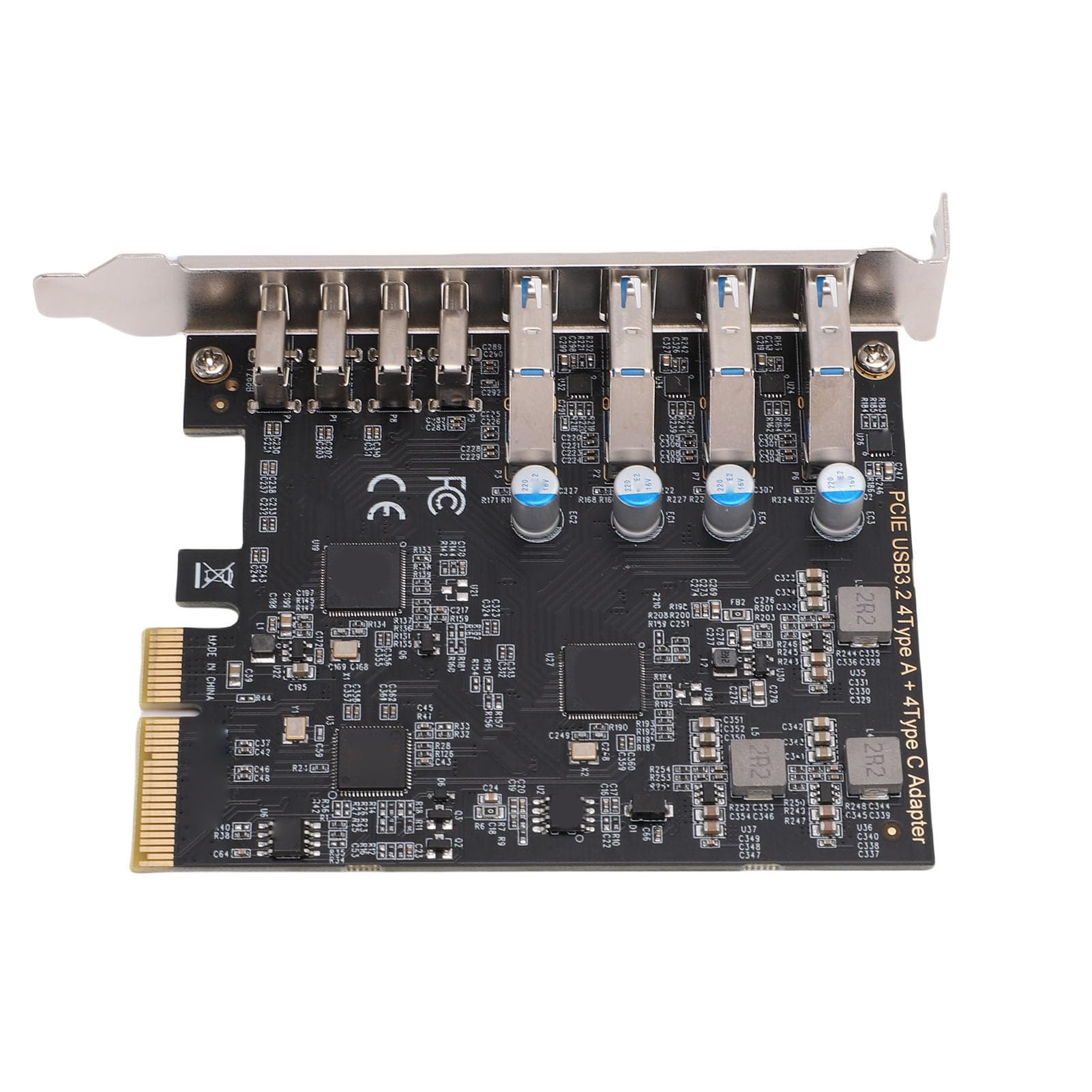 Karta PCIe na USB 3.2 Gen 2, 8 Portów 4xType C 4xType A, przepustowość 10 Gb/s, Karta rozszerzeń PCIe, Szybki Transfer Danych, Obsługa Systemu OS X