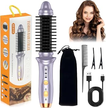 3 in 1 Cordless Hair Styler, Hot Brush for Short Hair with 3 Temperature Settings, USB Mini Heated Curling Brush, Portable Travel Cordless hot Brush, for Long and Short Hairr