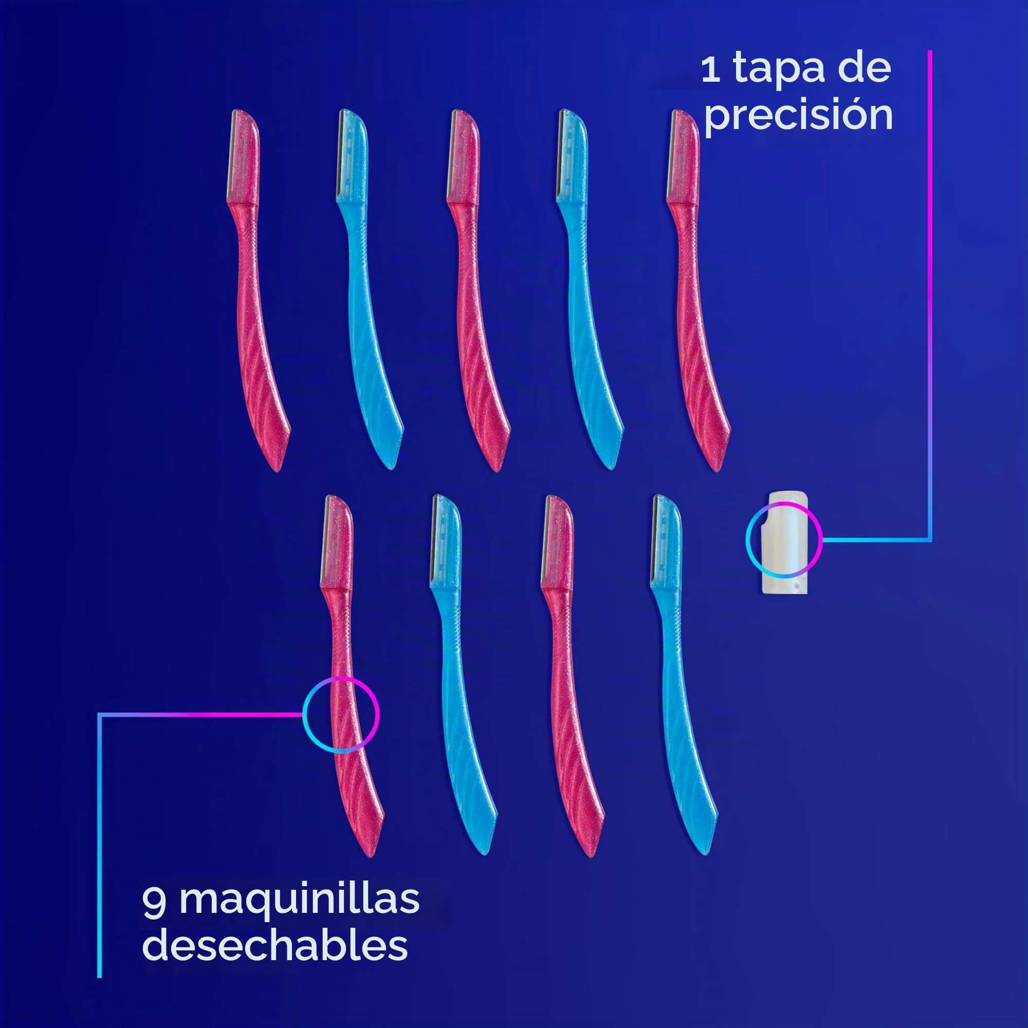 Schick Hydro Silk Herramienta exfoliante de retoque Dermaplaning, maquinilla de afeitar facial y cejas con cubierta de precisión, 9 unidades, maquinilla de afeitar Dermaplaning para mujer