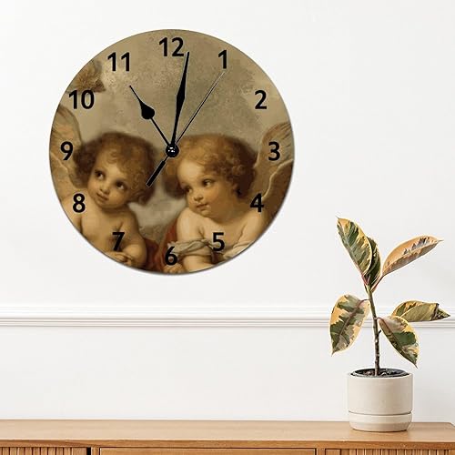 Miniatura 3 de ArogGeld Reloj de pared de PVC de 12 pulgadas, silencioso, sin tictac, con ángeles de Raphael, reloj de pared colgante de ángel Cupido con pilas,