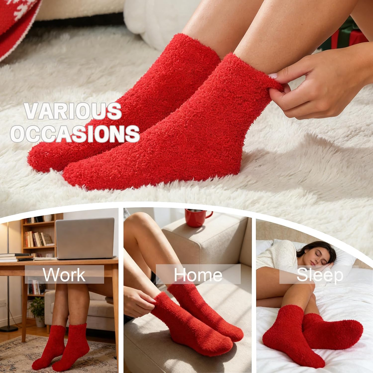 6 Pairs Women Fuzzy Socks Microfiber Warm Winter Sleep Fluffy Socks