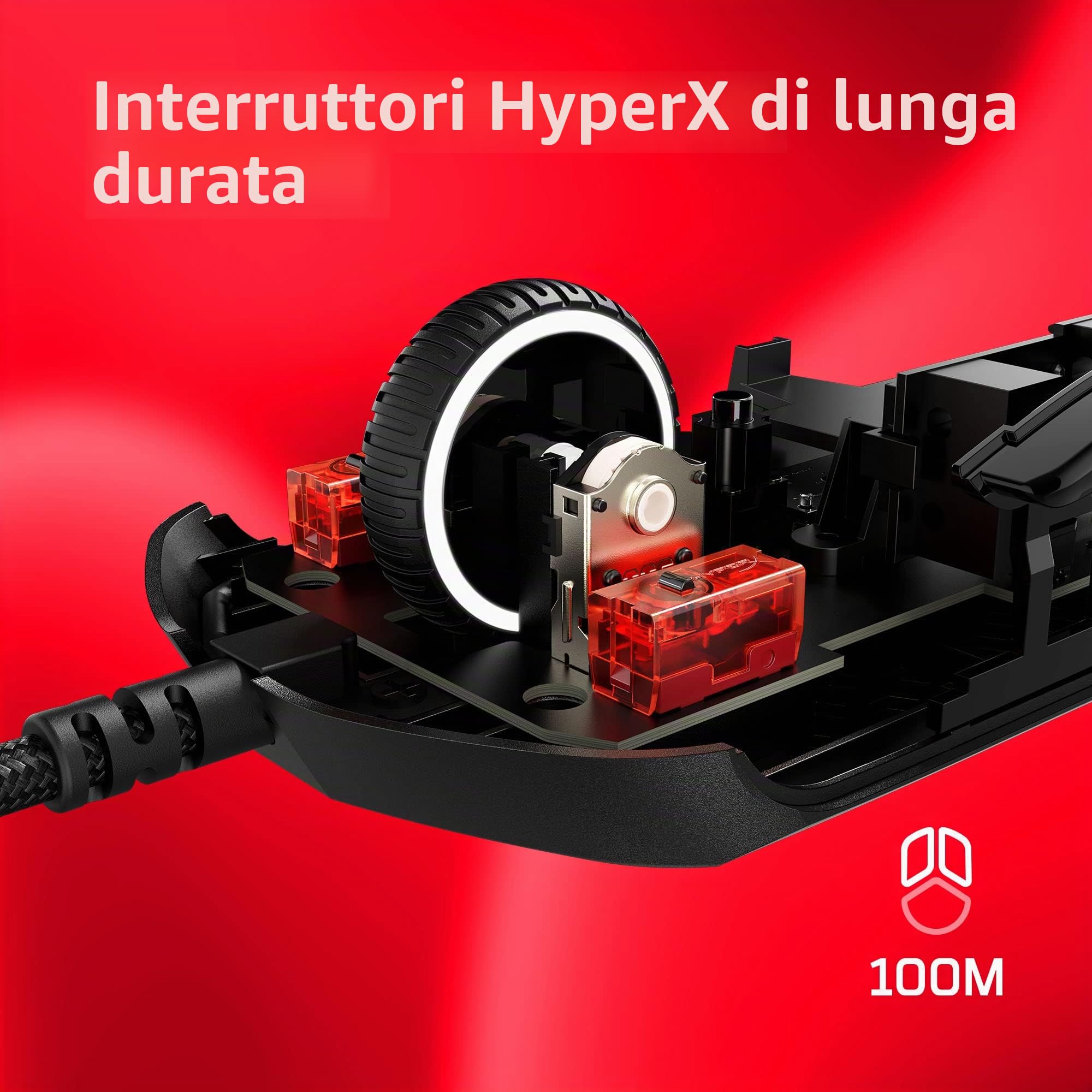 HyperX Pulsefire Haste 2, Mouse Gaming Cablato, Illuminazione RGB, 6 Tasti Programmabili, 26000 DPI, Resistenza fino a 100 Milioni di Clic, Cavo HyperFlex 2, Compatibile con Diverse Piattaforme, Nero
