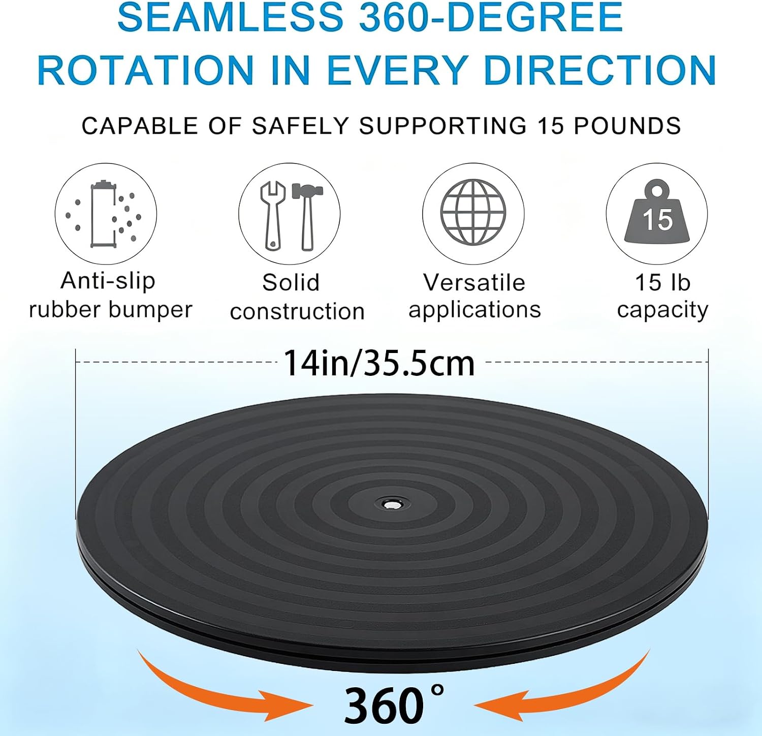 1 Pack 14 Inch Lazy Susan Turntable Heavy Duty Rotating Platform Smooth 360 Swivel for Tabletop, Monitor, Crafts, and TV - Black