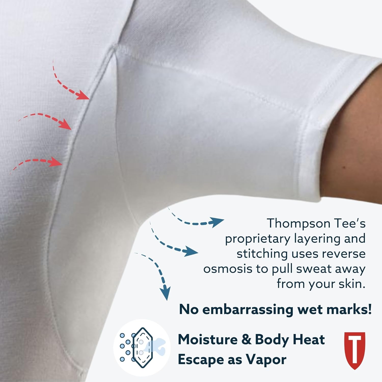 Men's Sweatproof Undershirt - Rayon Blend Crew Neck - Slim Fit - with Sweat Pads - Image 4