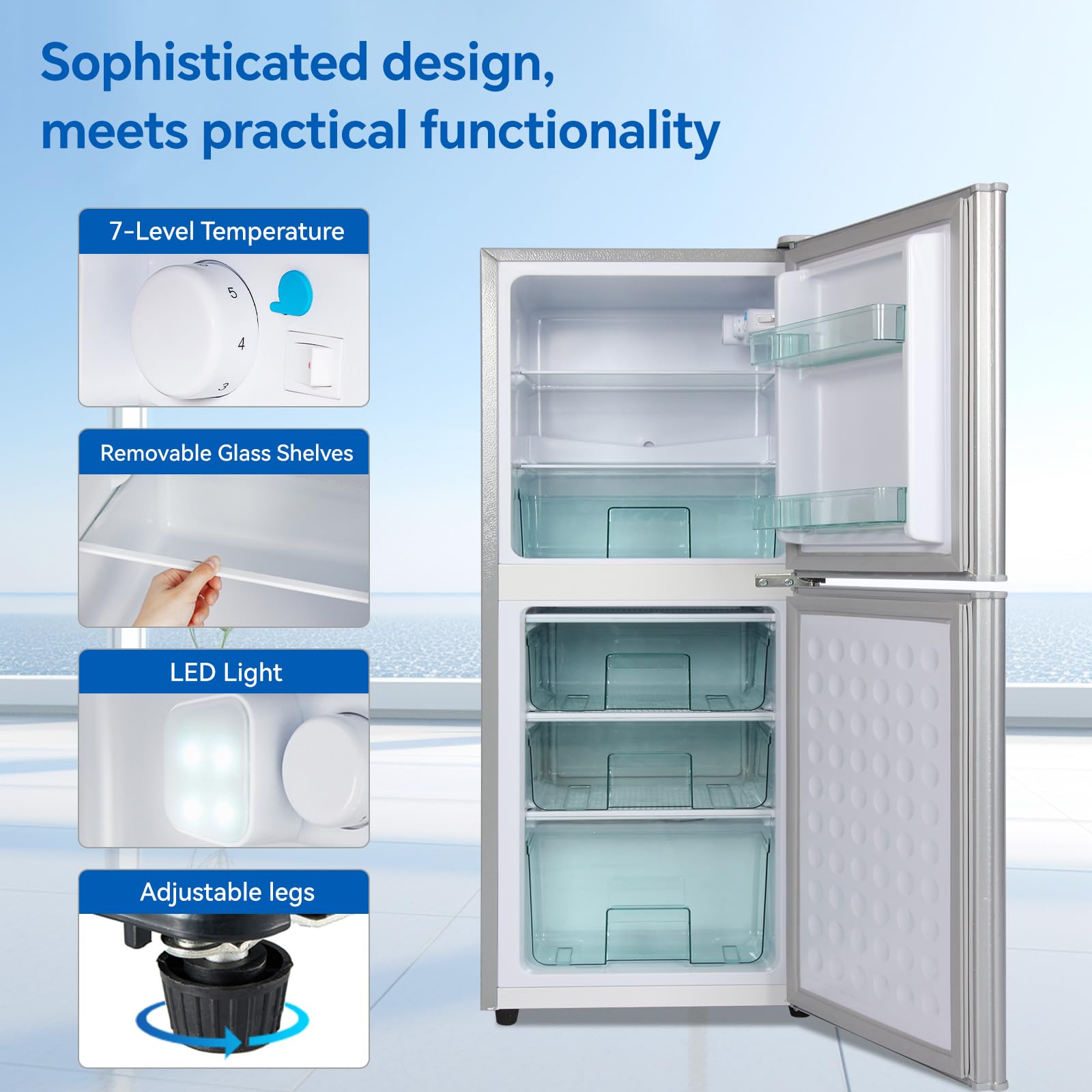 DRIXNO Mini Fridge with Freezer Silver 4.5 Cu.ft Apartment Size Refrigerator Compact Small for Bedroom, Office, Dorm, RV, Double-Door Design Bottom Freezer on Fridge.com
