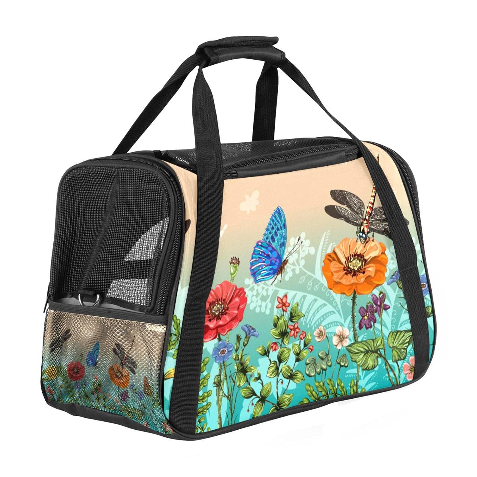 Sac de transport pour chat et chien portable motif fleurs